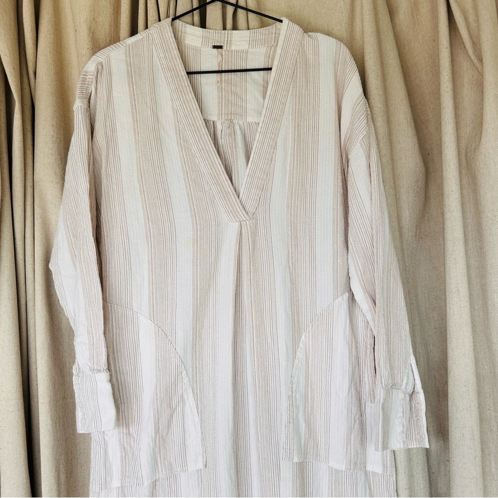 Free People Cream Striped V-Neck Midi